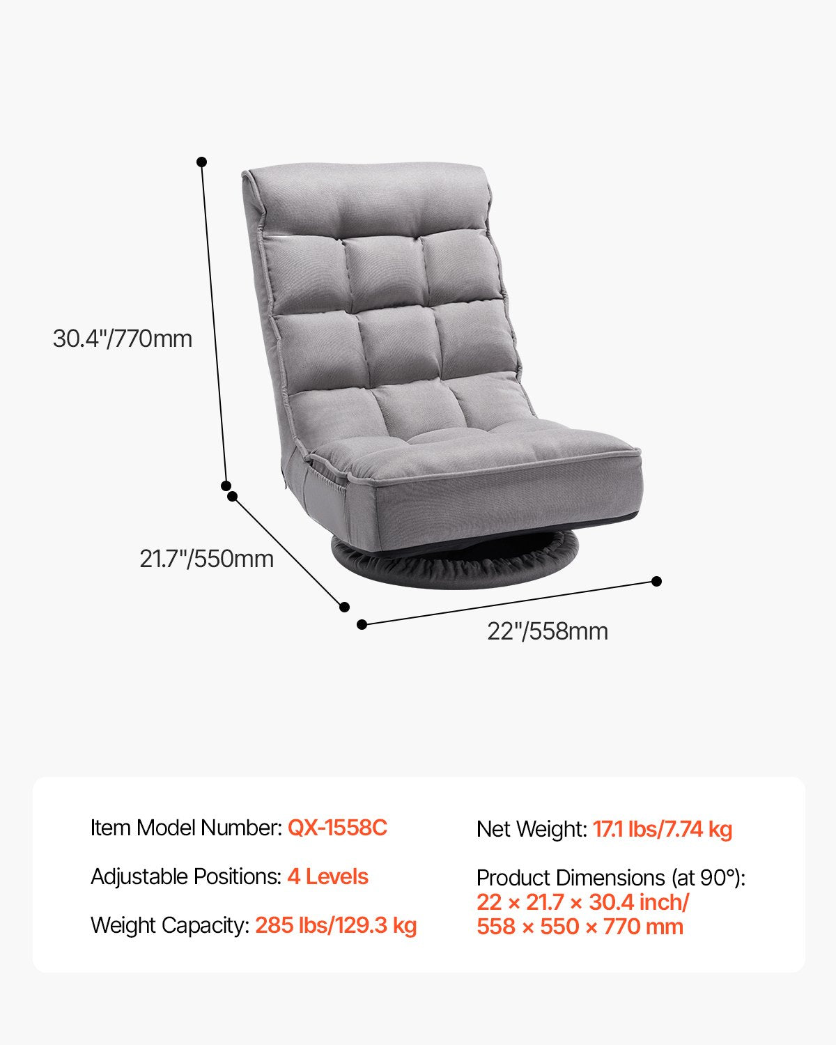 Swivel Floor Gaming Chair, 360-Degree Rotating Floor Chair with 4
