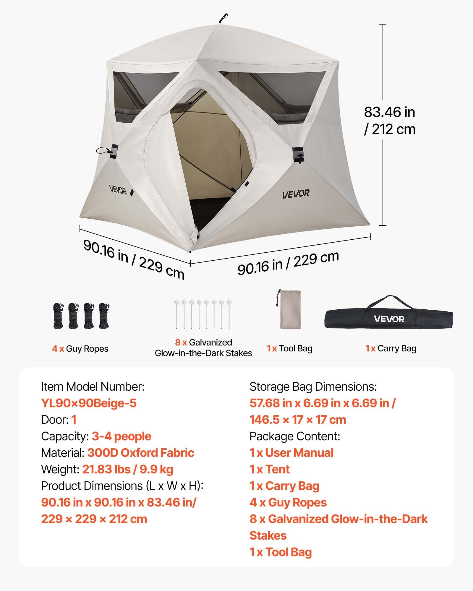Camping Tent, 4 Person Pop Up Instant Cabin Tent with Large Mesh