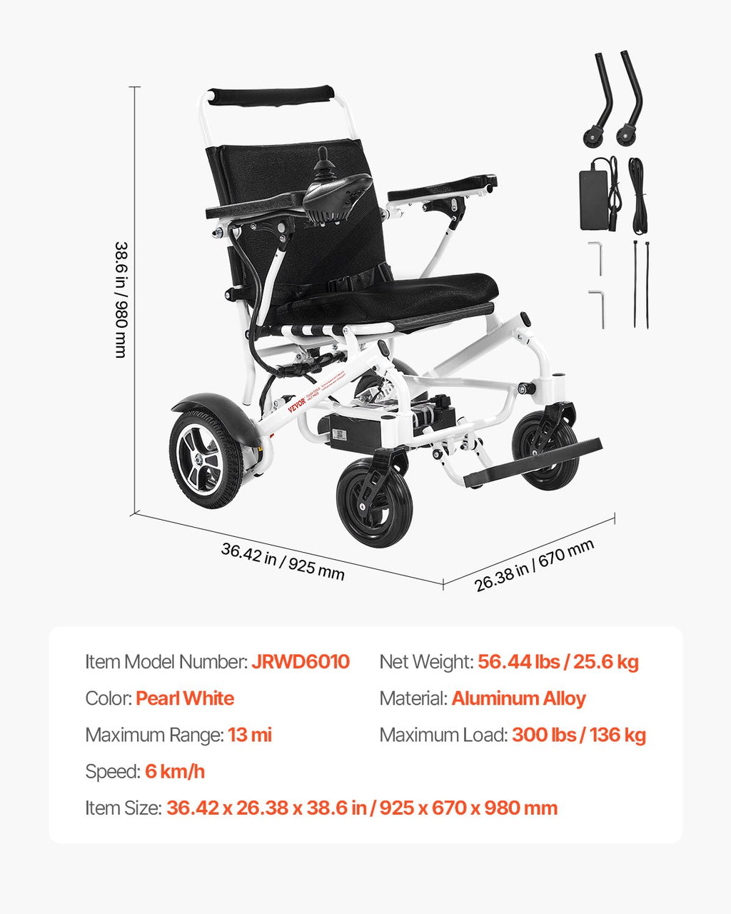 Electric Wheelchair for Adults, 136kg Capacity, Foldable & Lightweight