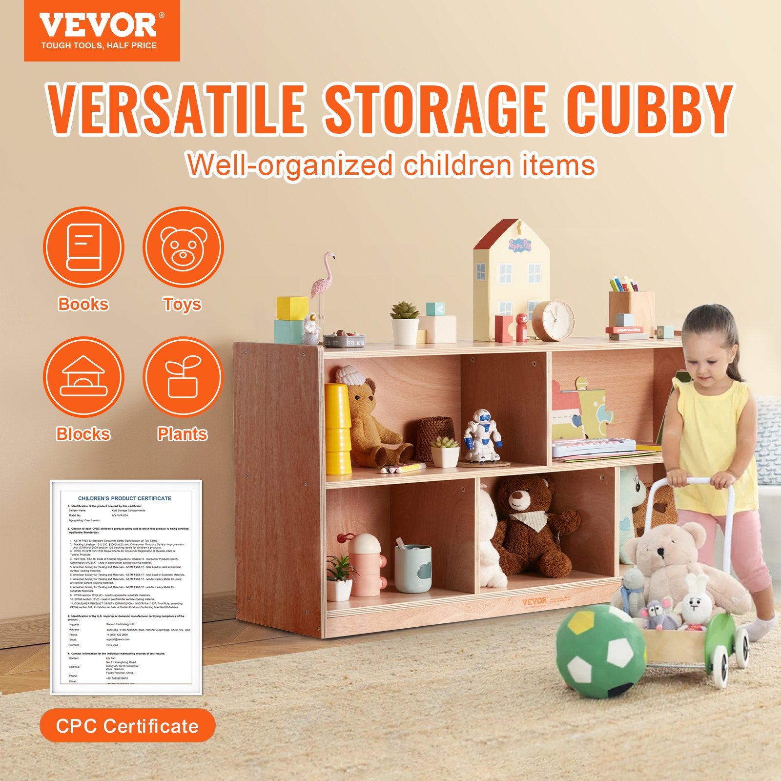 Cubby Mobile Tray Storage Cabinet, 5-Compartment Cubby Storage Shelf,