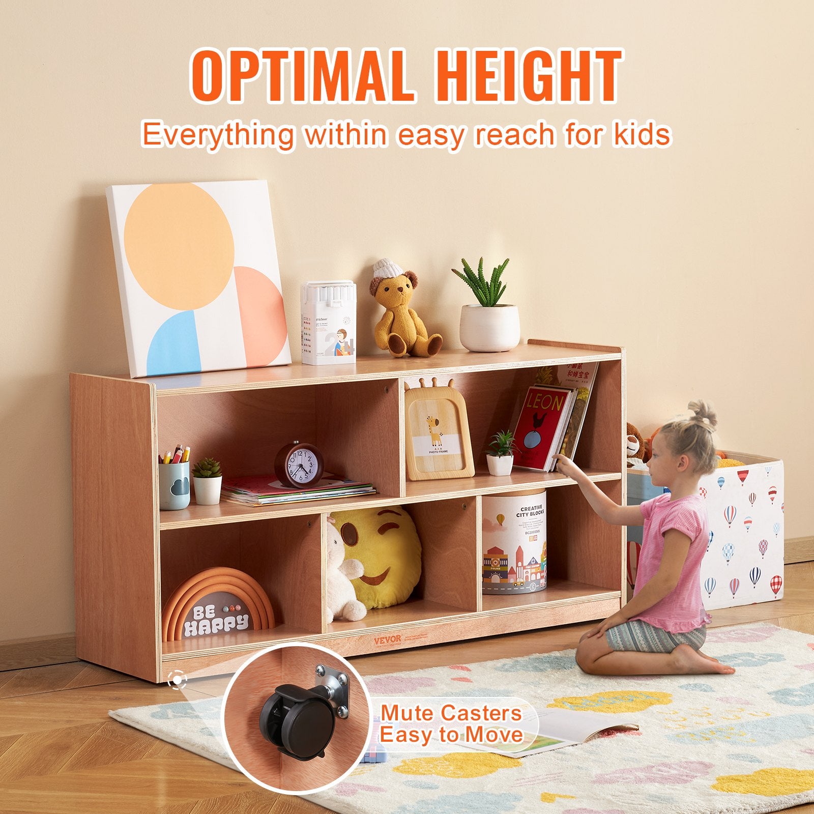 Cubby Mobile Tray Storage Cabinet, 5-Compartment Cubby Storage Shelf,