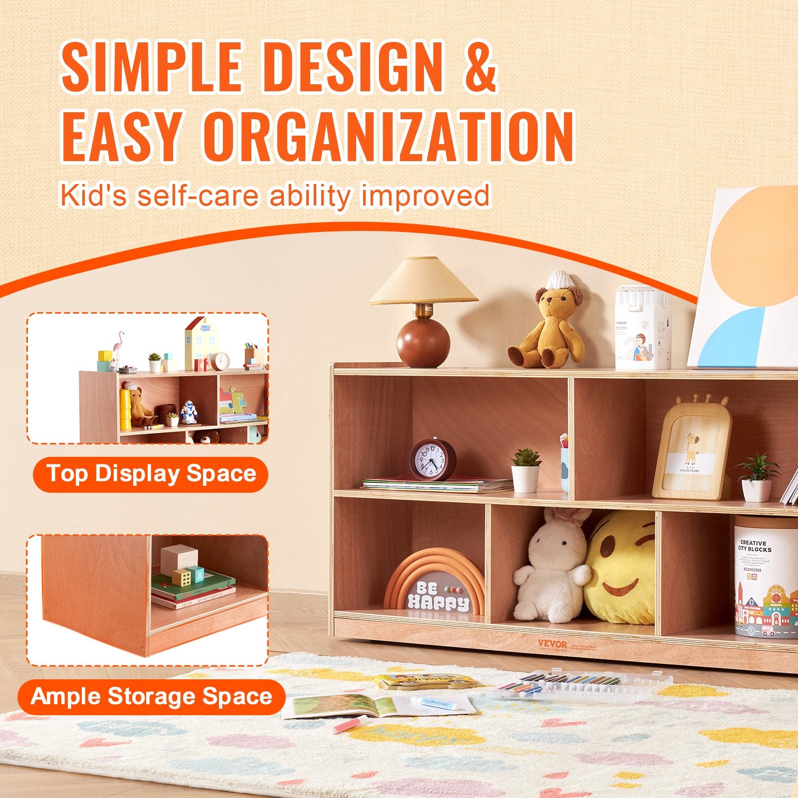Cubby Mobile Tray Storage Cabinet, 5-Compartment Cubby Storage Shelf,