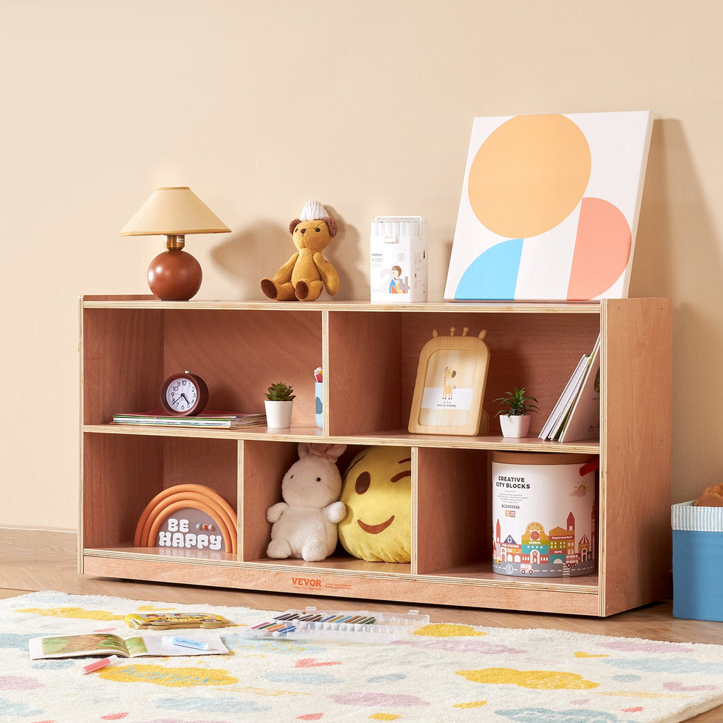 Cubby Mobile Tray Storage Cabinet, 5-Compartment Cubby Storage Shelf,