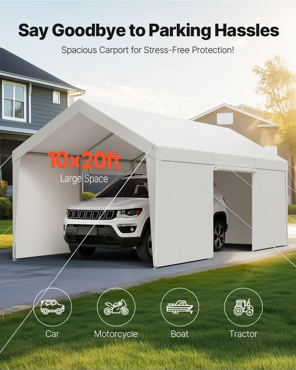 Carport, 10 x 20 FT Outdoor Car Canopy, Potable Carport with Removable