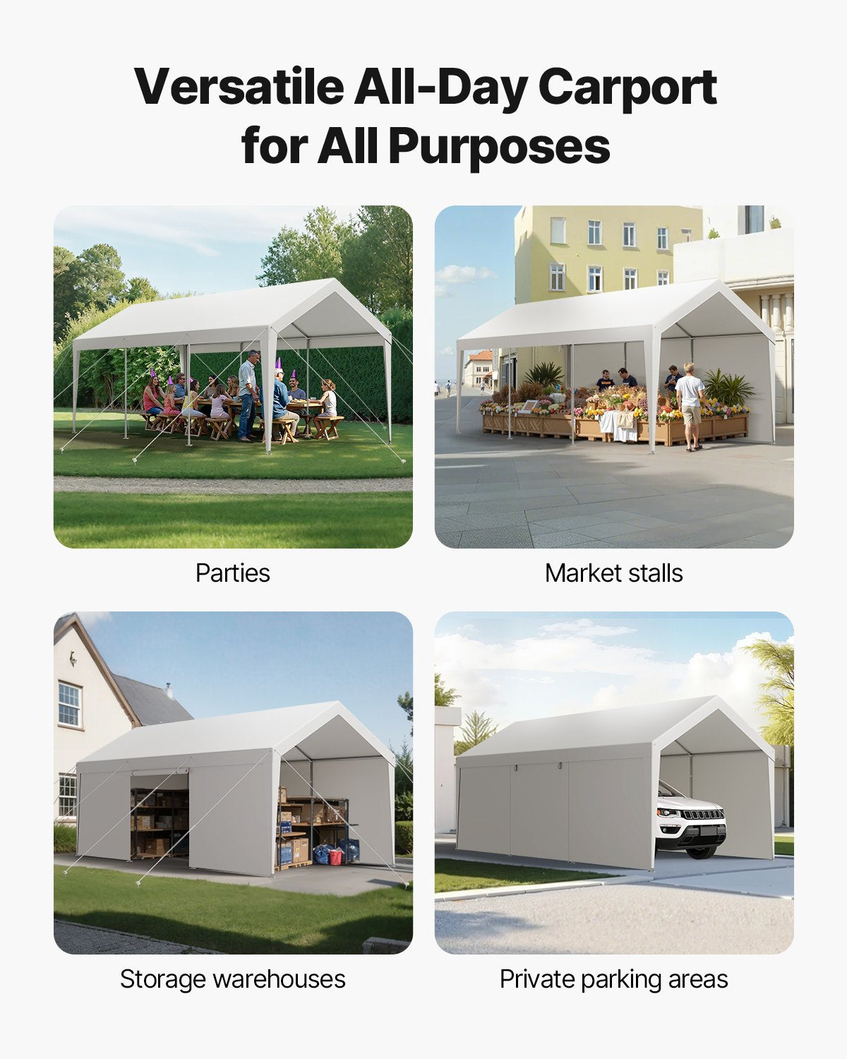Carport, 10 x 20 FT Outdoor Car Canopy, Potable Carport with Removable