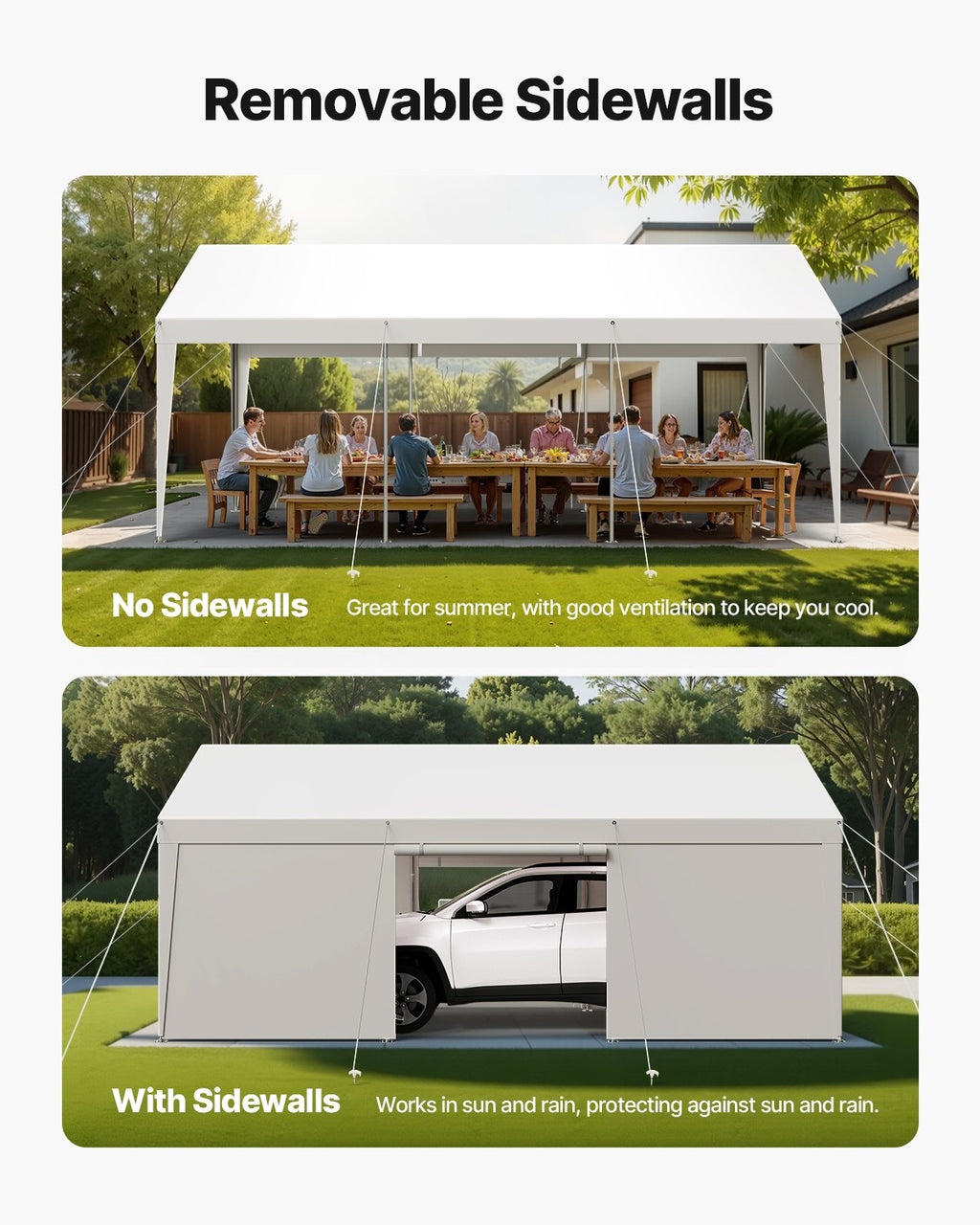 Carport, 10 x 20 FT Outdoor Car Canopy, Potable Carport with Removable