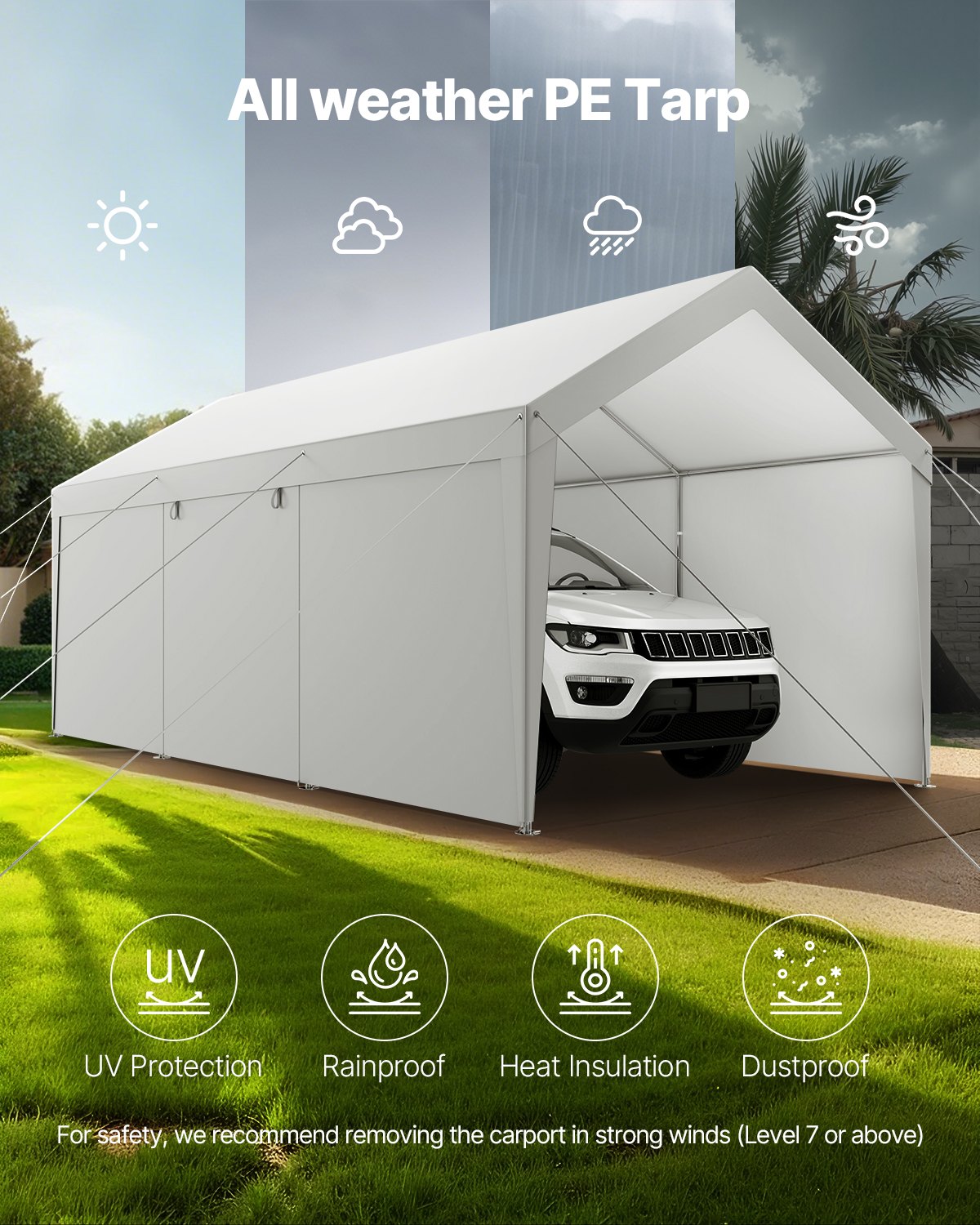 Carport, 10 x 20 FT Outdoor Car Canopy, Potable Carport with Removable