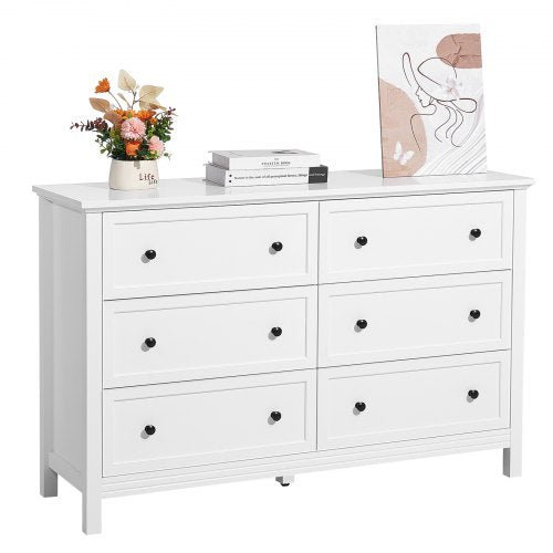 6 Drawer Dresser, Wooden Chest of Drawers with Sliding and Anti-tip