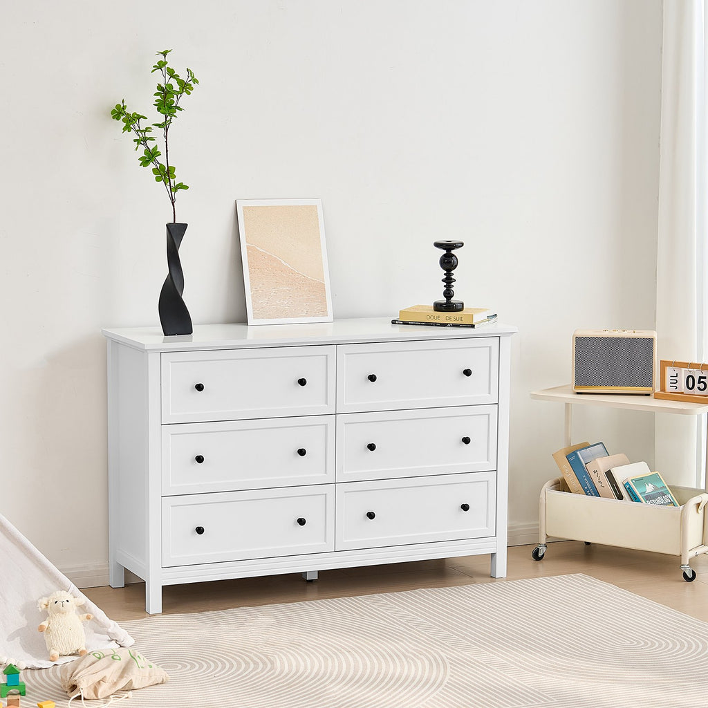 6 Drawer Dresser, Wooden Chest of Drawers with Sliding and Anti-tip