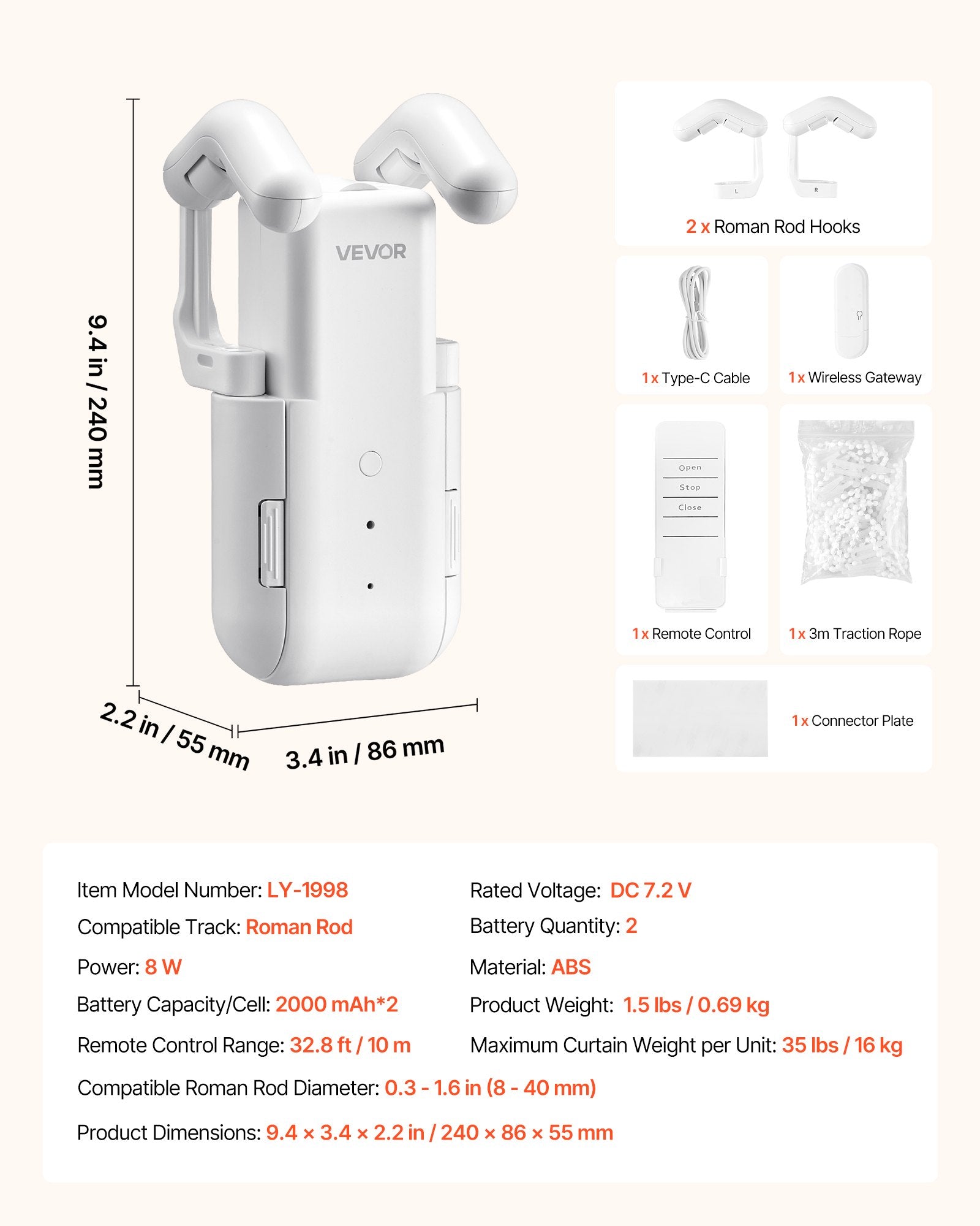Automatic Curtain Opener, APP and Remote Control, Hub Included,