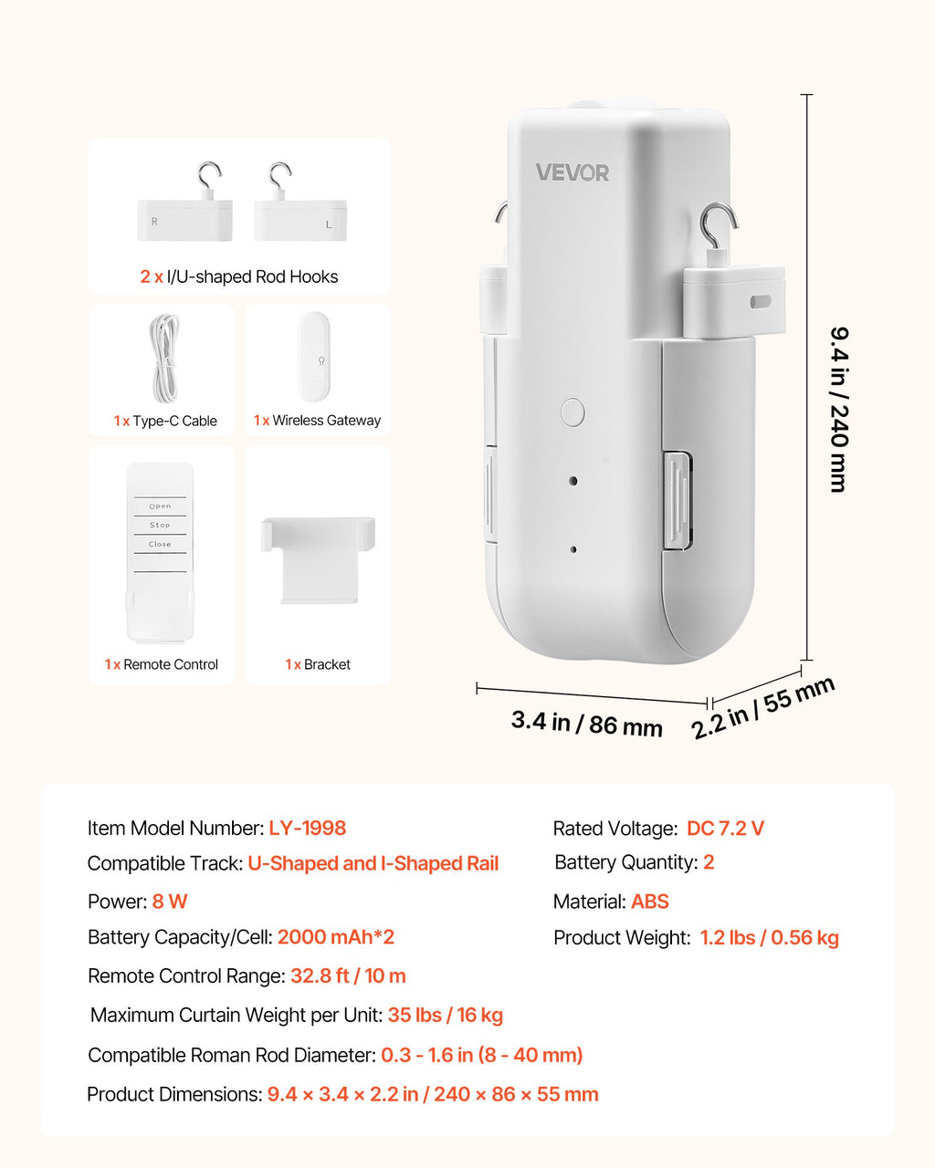 Automatic Curtain Opener, APP and Remote Control, Hub Included,