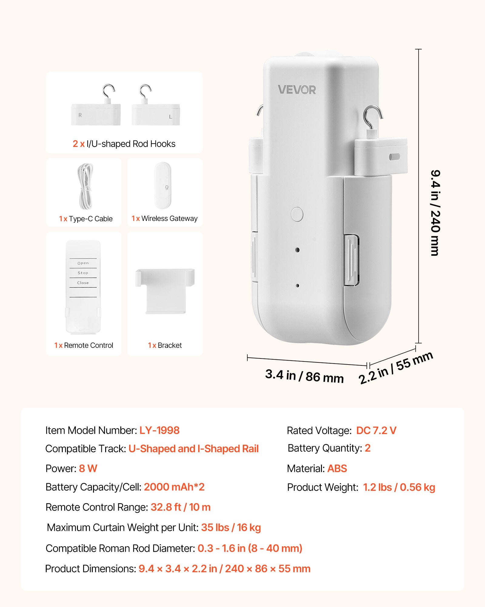 Automatic Curtain Opener, APP and Remote Control, Hub Included,