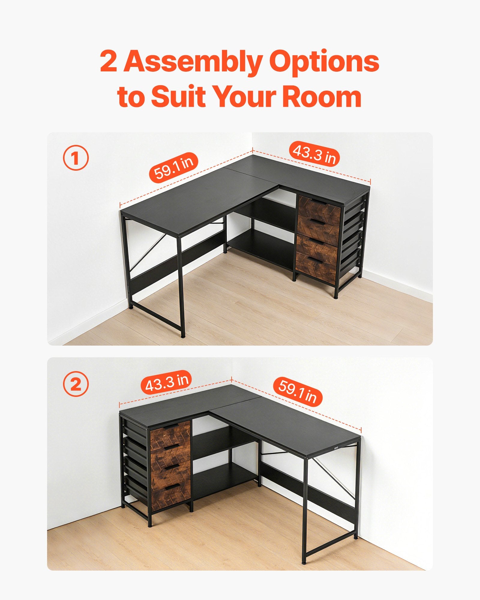 L-Shaped Computer Desk, 1.5m Reversible Corner Gaming Desk with