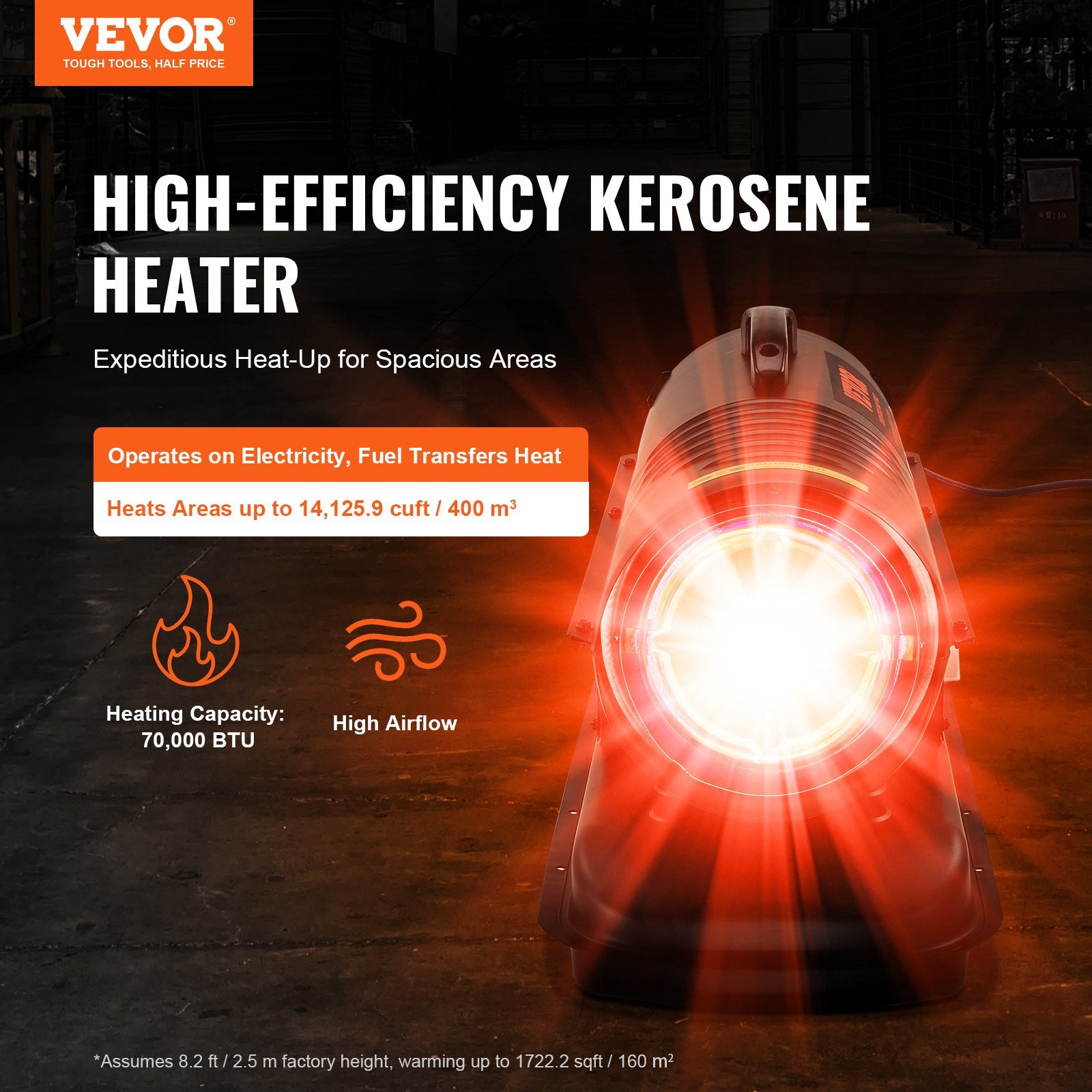 Kerosene/Diesel Forced Air Heater, 70000Btu Torpedo Space Heater,