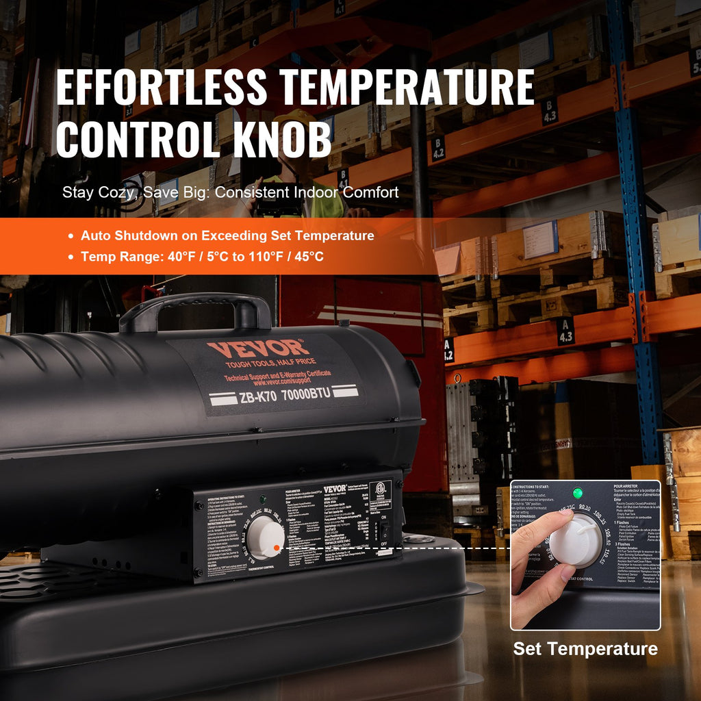 Kerosene/Diesel Forced Air Heater, 70000Btu Torpedo Space Heater,