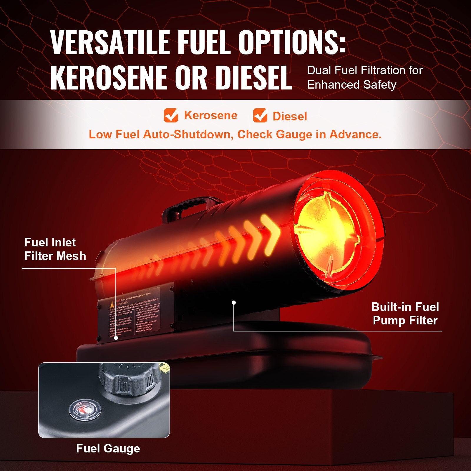 Kerosene/Diesel Forced Air Heater, 70000Btu Torpedo Space Heater,