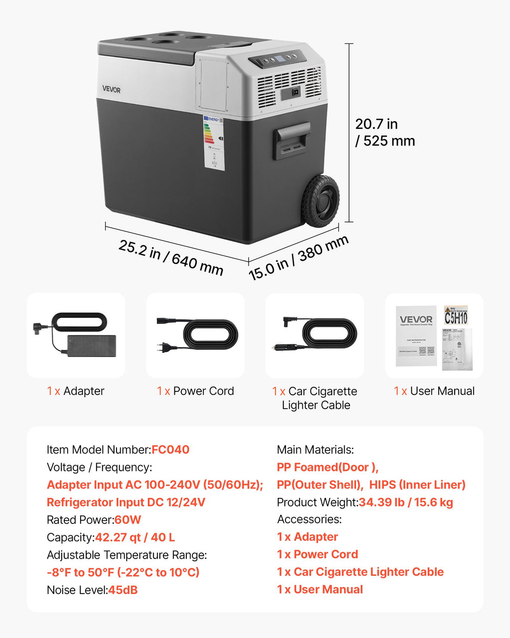 12 Volt Refrigerator, 42.3 QT/ 40L Car Fridge, Portable Electric