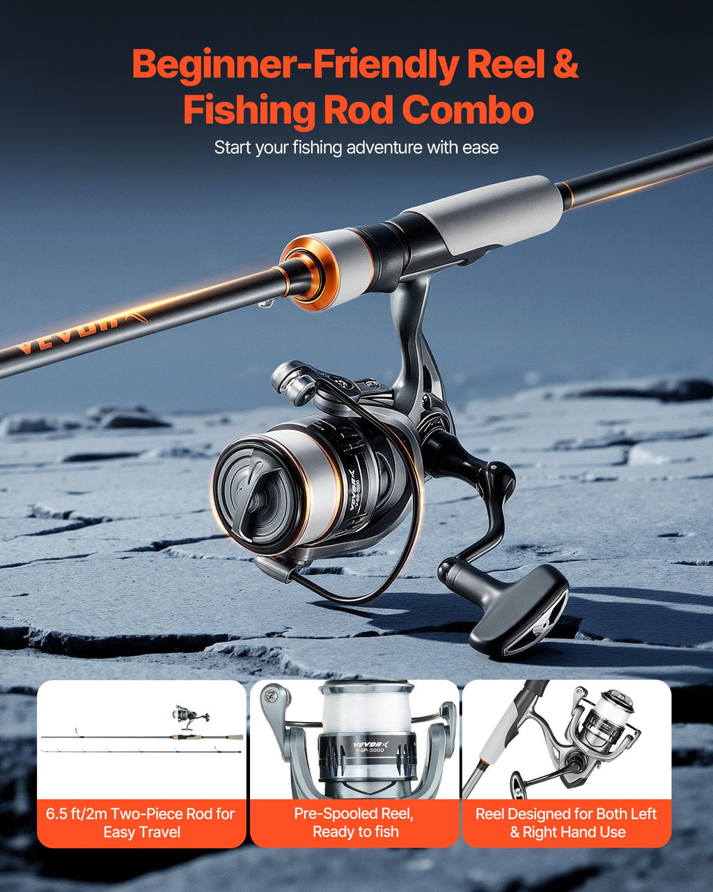 Rod and Fishing Reel Combo, IM6 Carbon Fiber Spinning Rod and Reel