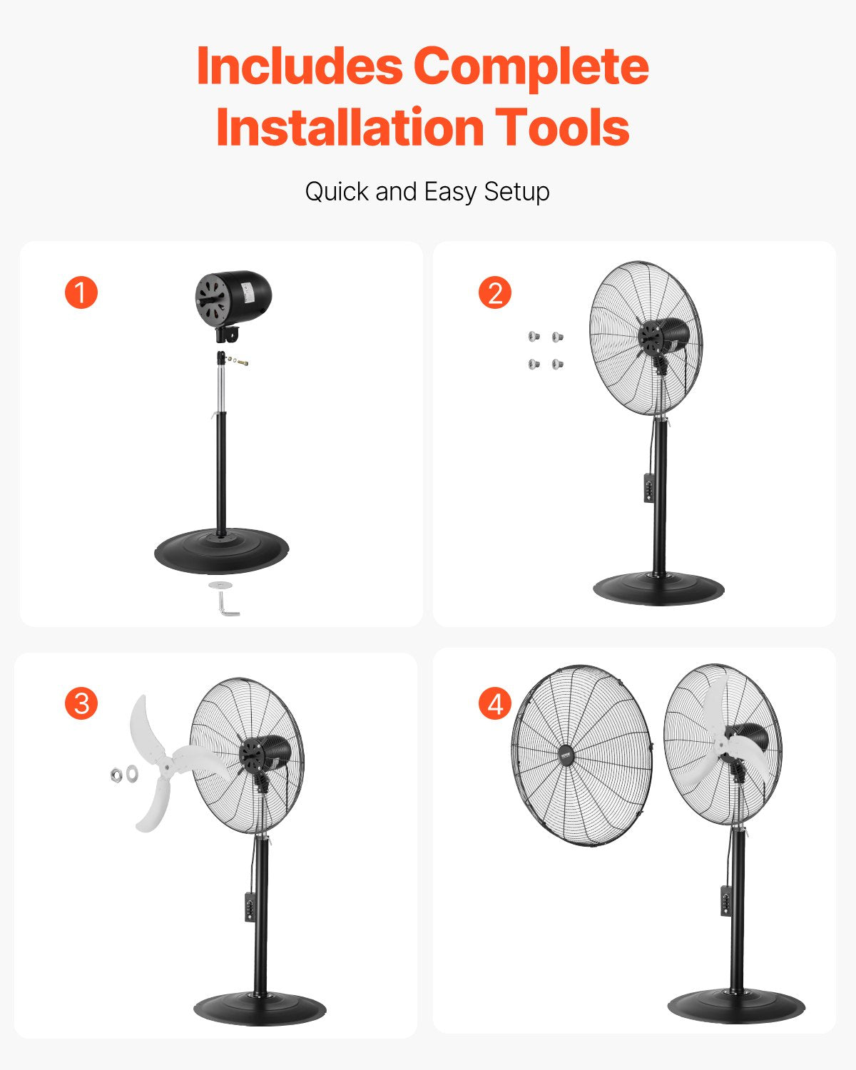 Industrial Pedestal Fan, 24 Inch 85-Degree Oscillating Fan, Height