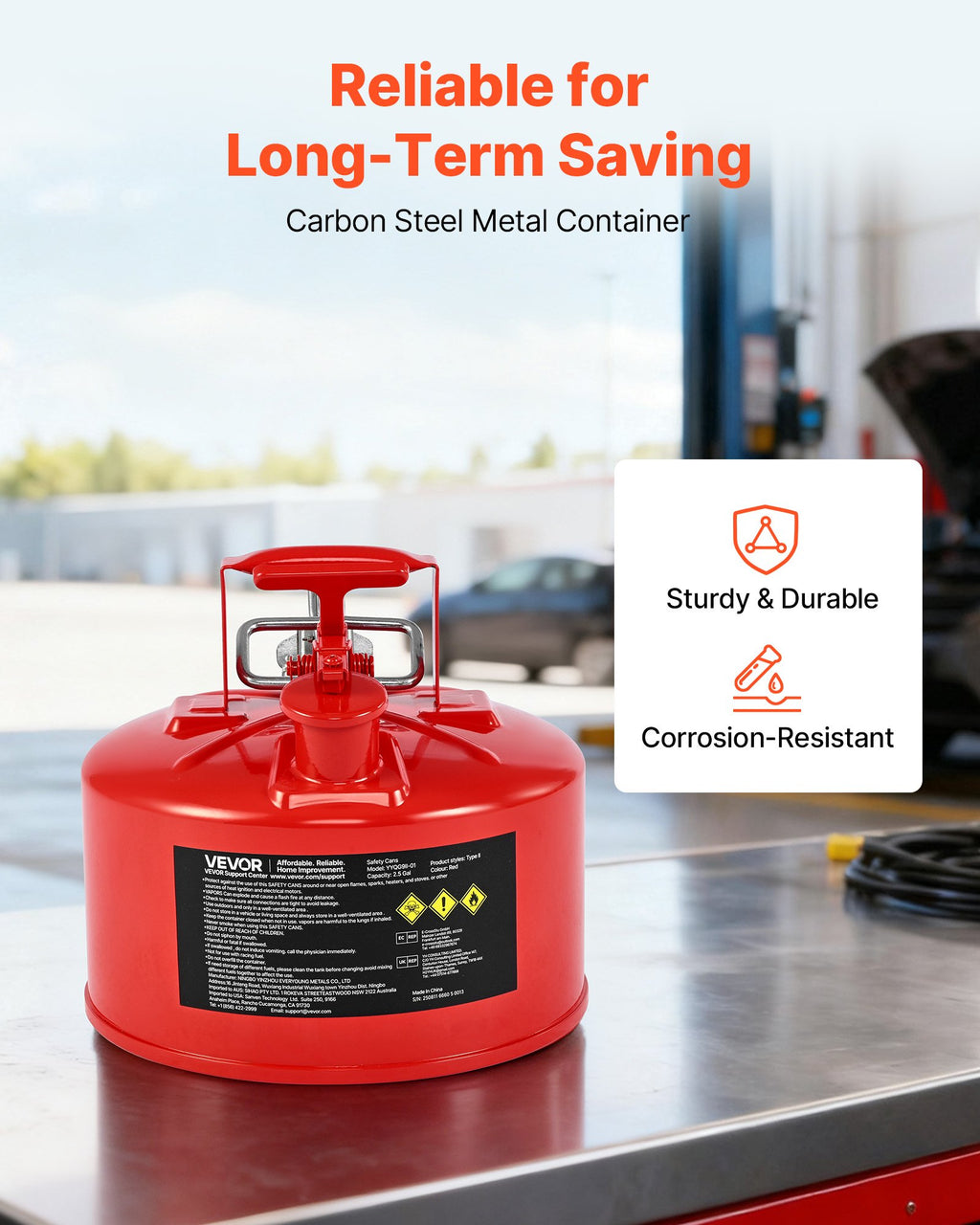 Safety Gas Can, 9.5 L Type II Red Safety Can for Gasoline with