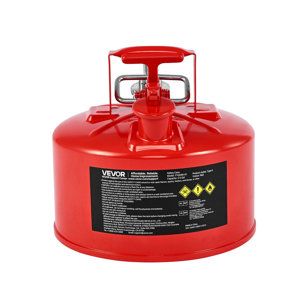 Safety Gas Can, 9.5 L Type II Red Safety Can for Gasoline with