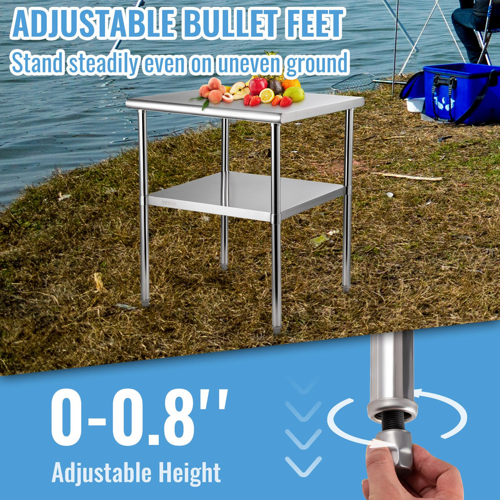 Stainless Steel Prep Table, 30 x 30 x 36 Inch, 800lbs Load Capacity