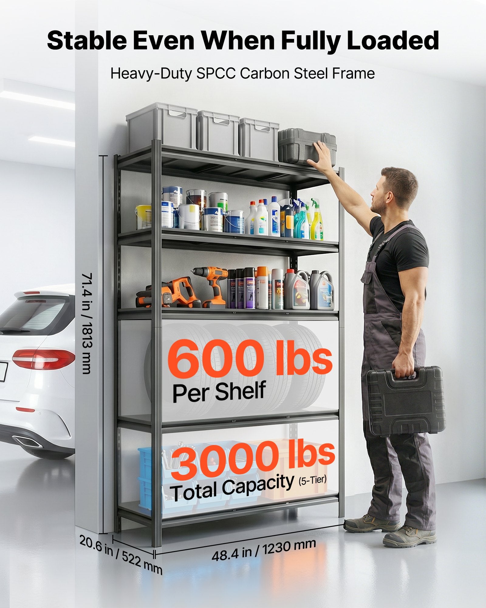 Storage Shelves, 5-Tier Adjustable, 1360.8kg Capacity, Heavy Duty