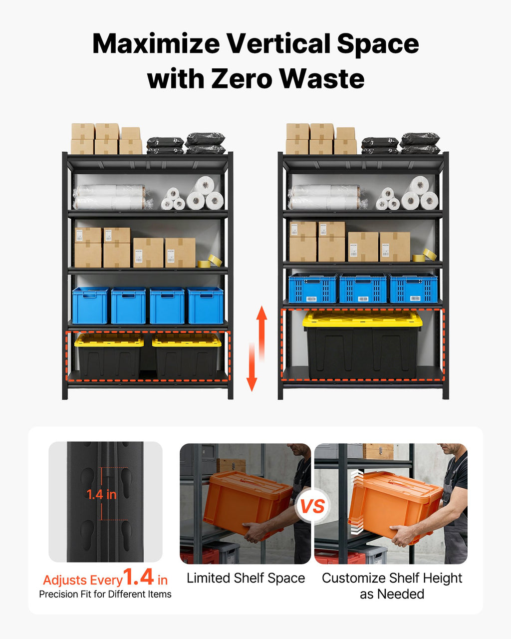 Storage Shelves, 5-Tier Adjustable, 1360.8kg Capacity, Heavy Duty