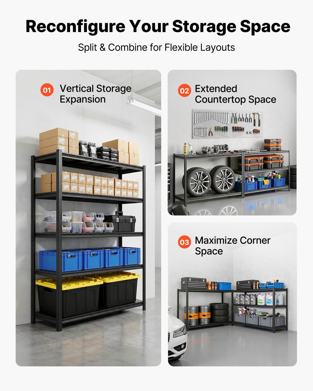 Storage Shelves, 5-Tier Adjustable, 1360.8kg Capacity, Heavy Duty
