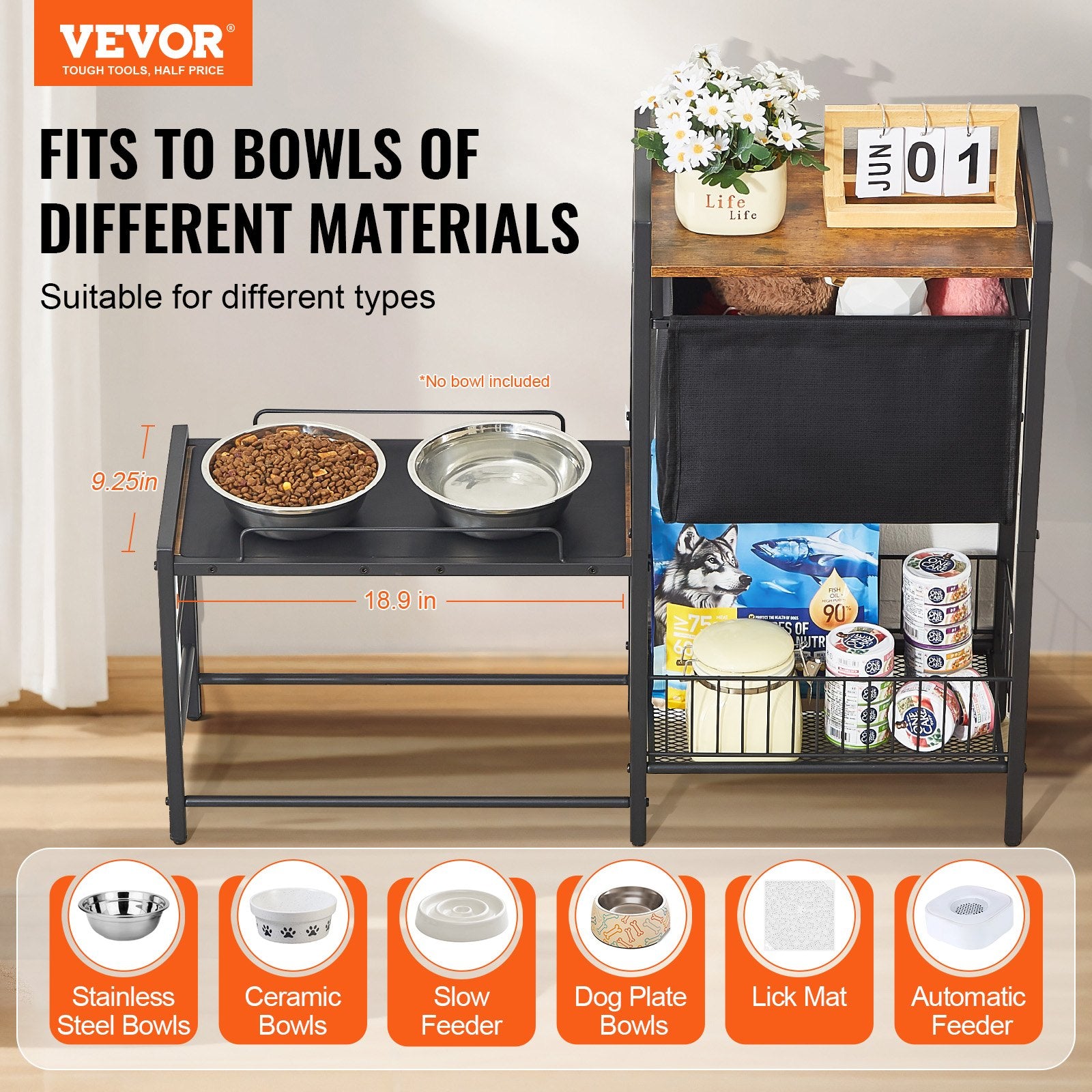 Pet Feeding Station with Storage, Elevated Dog Bowls, Raised Dog Bowl