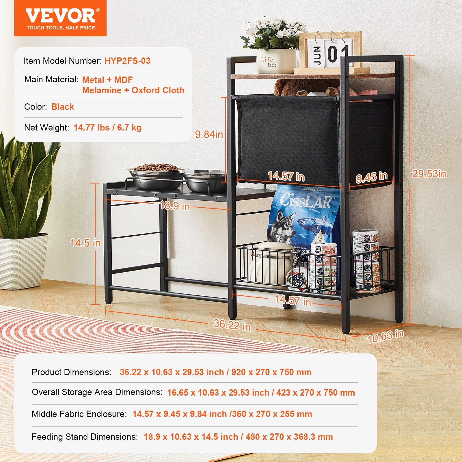 Pet Feeding Station with Storage, Elevated Dog Bowls, Raised Dog Bowl