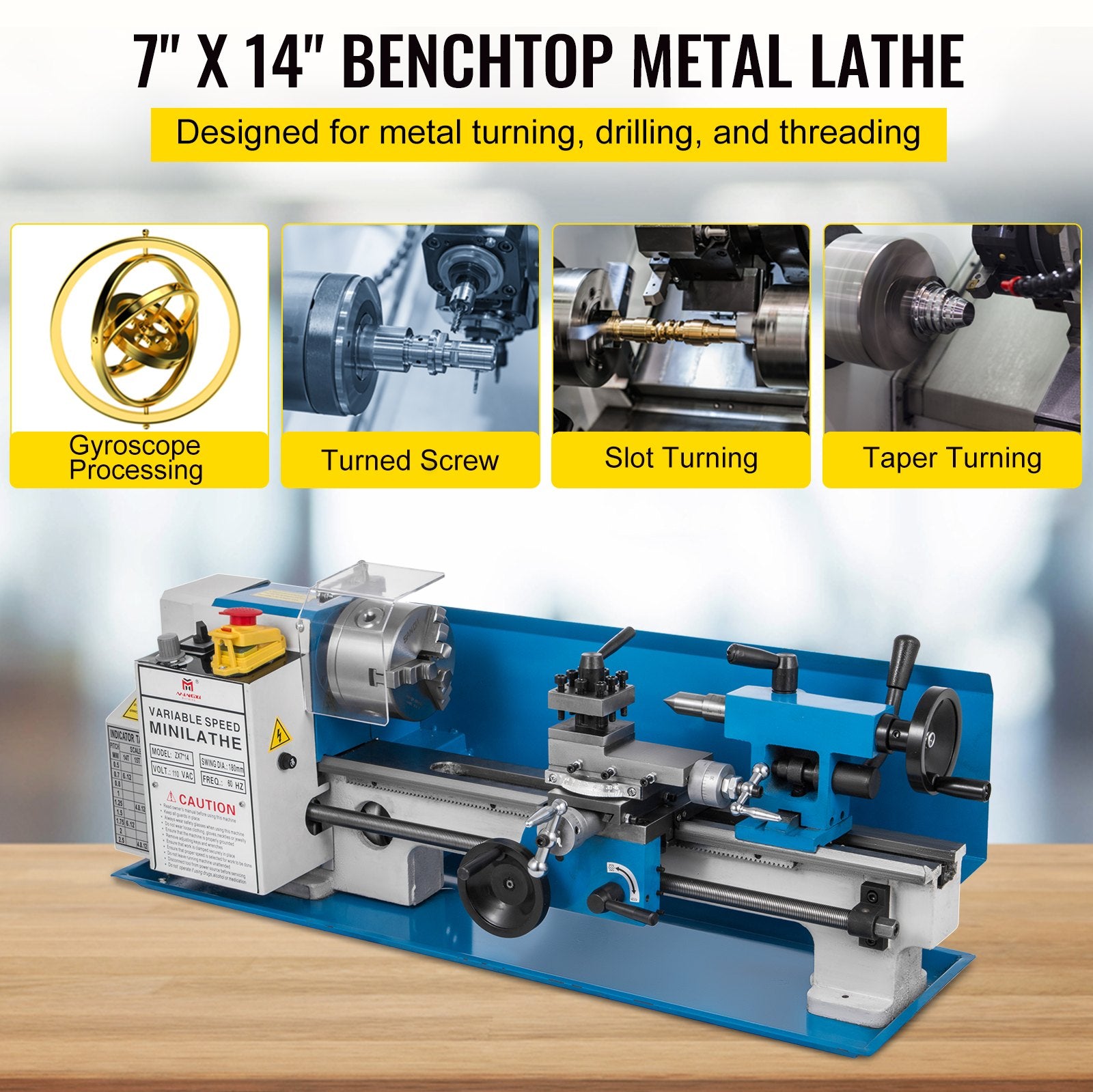 Mini Metal Lathe 550W Variable Speed Metal Lathe 50 to 2500Rpm