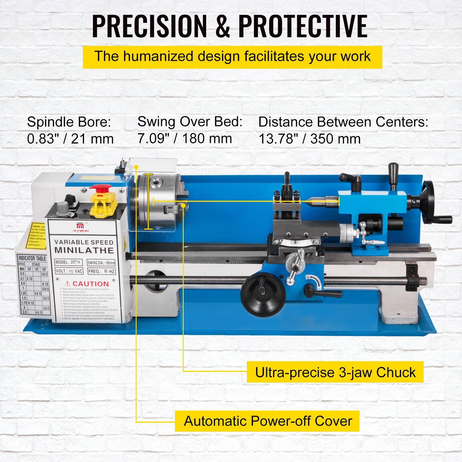 Mini Metal Lathe 550W Variable Speed Metal Lathe 50 to 2500Rpm