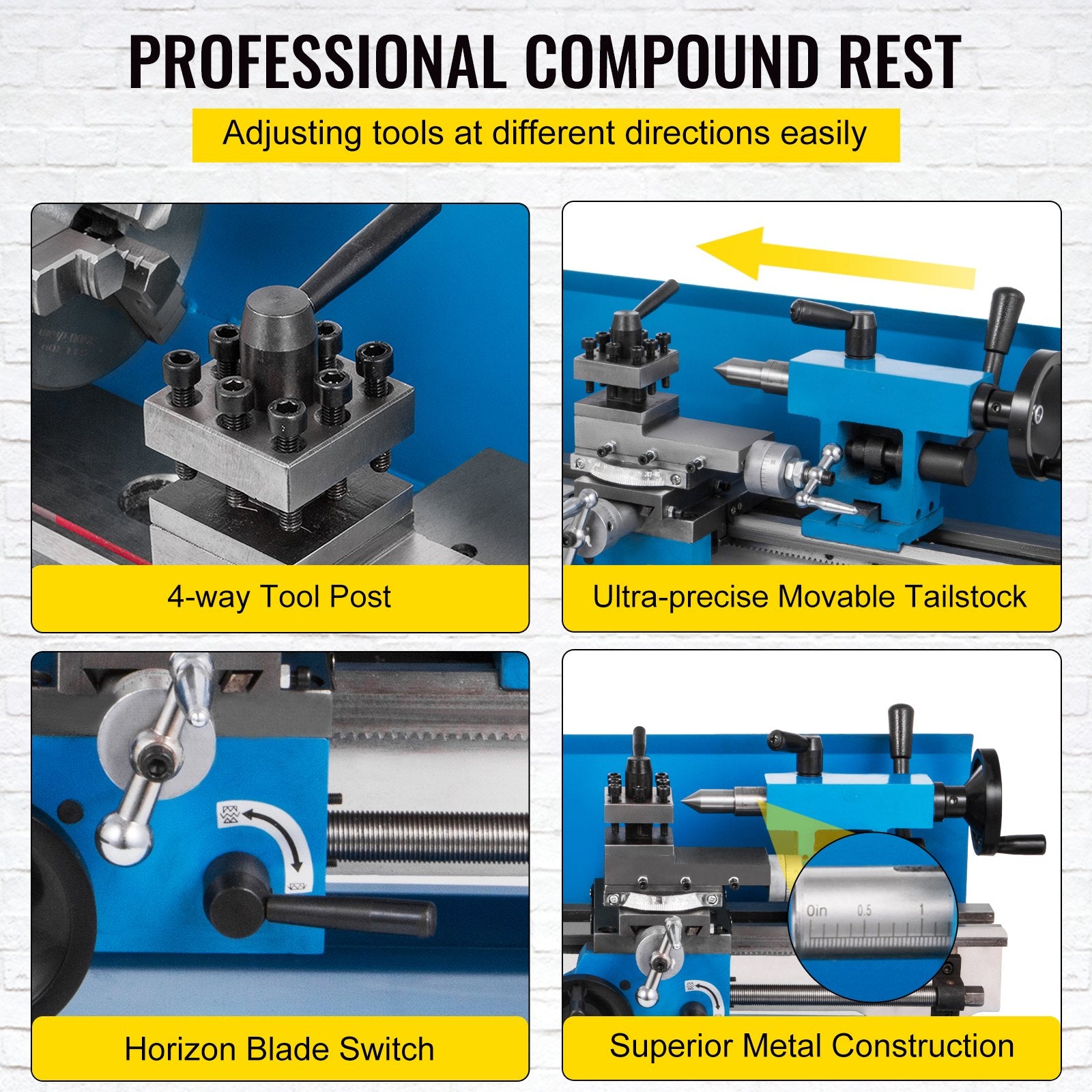 Mini Metal Lathe 550W Variable Speed Metal Lathe 50 to 2500Rpm