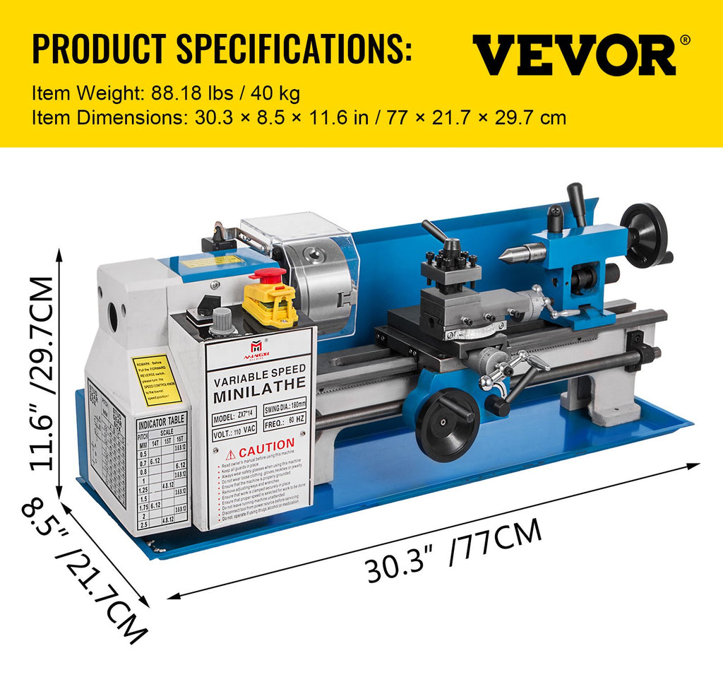 Mini Metal Lathe 550W Variable Speed Metal Lathe 50 to 2500Rpm