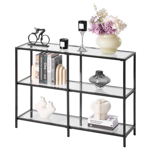 3-Tier Glass Console Table, Modern Rectangle Sofa Side Table with