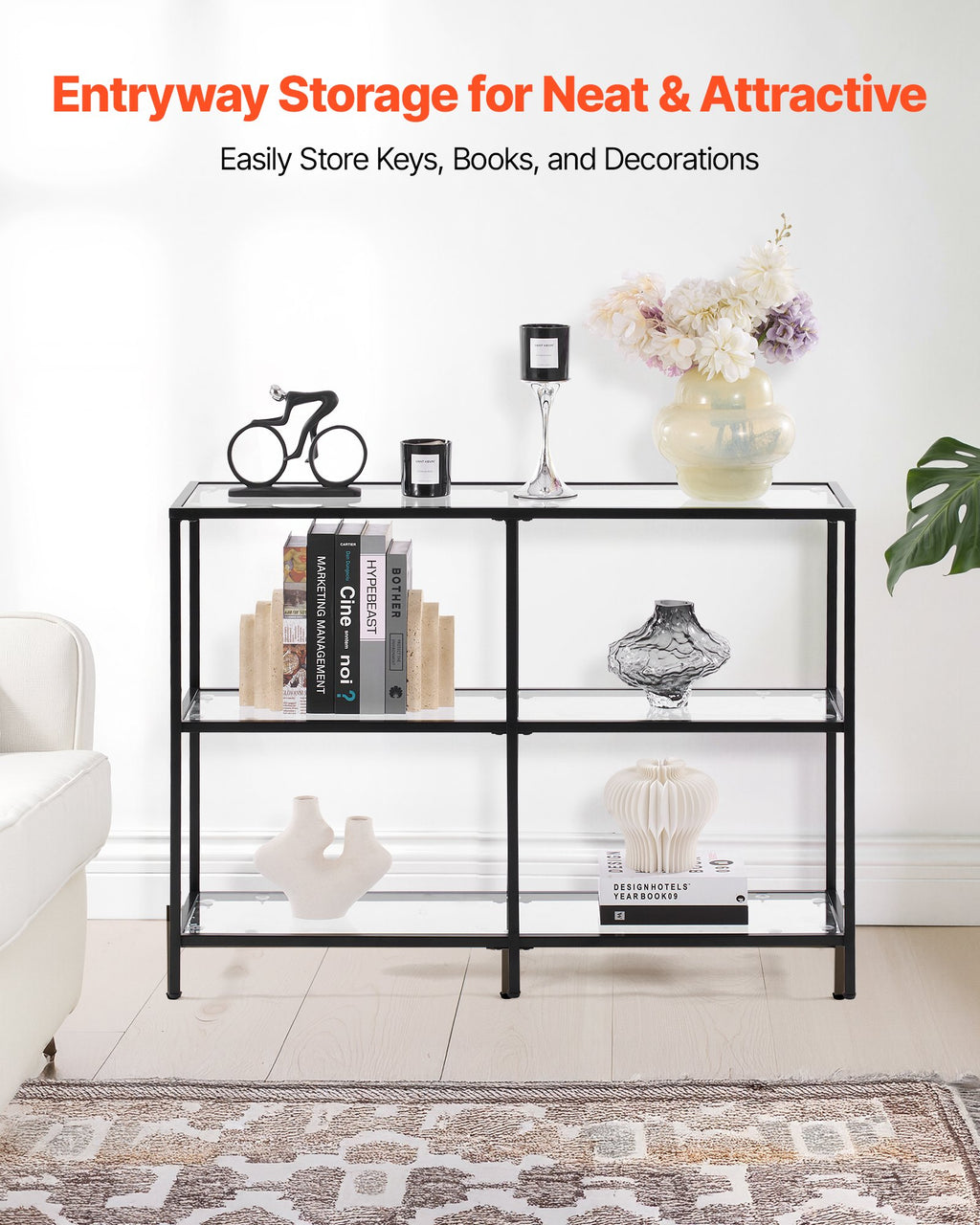 3-Tier Glass Console Table, Modern Rectangle Sofa Side Table with
