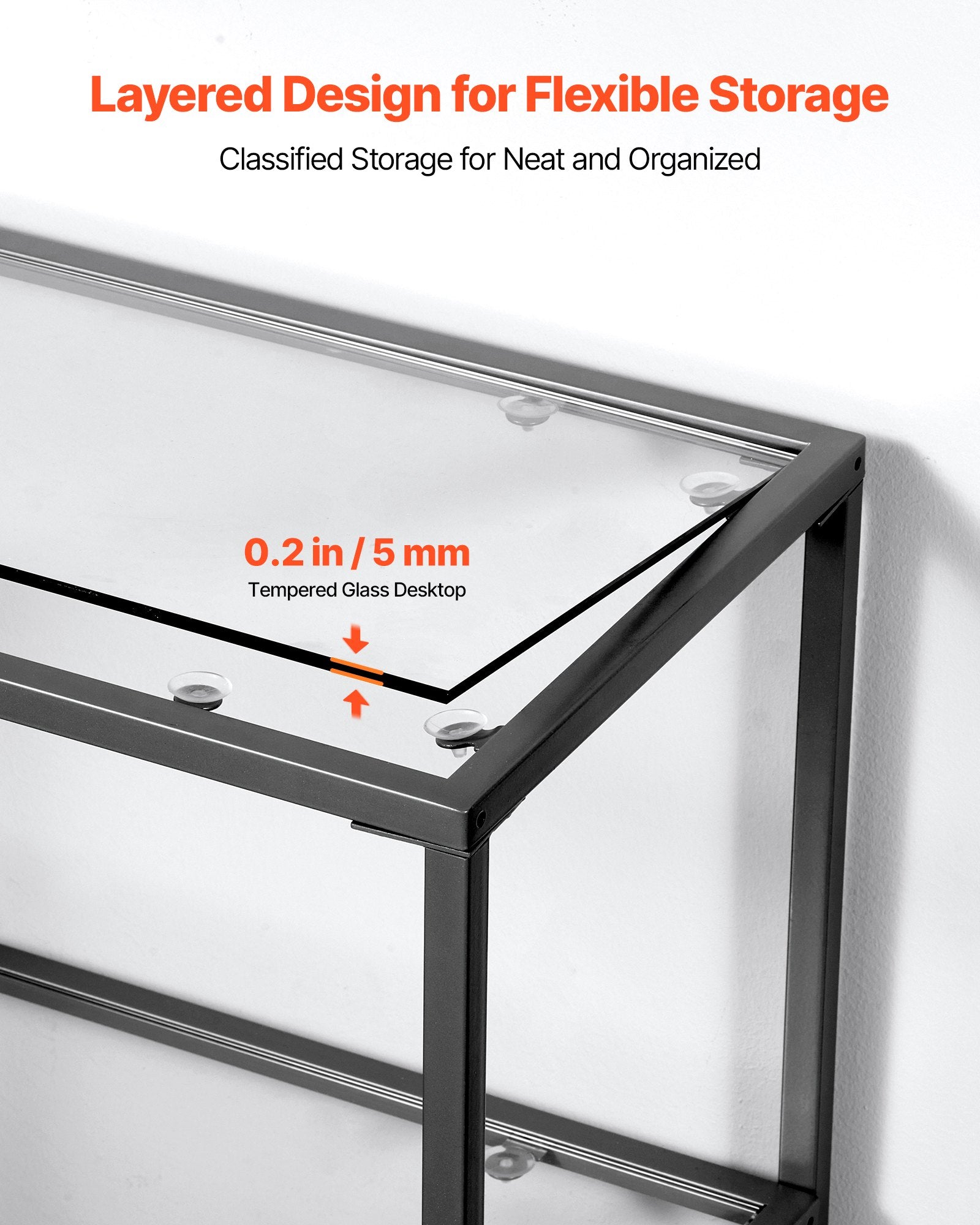 3-Tier Glass Console Table, Modern Rectangle Sofa Side Table with
