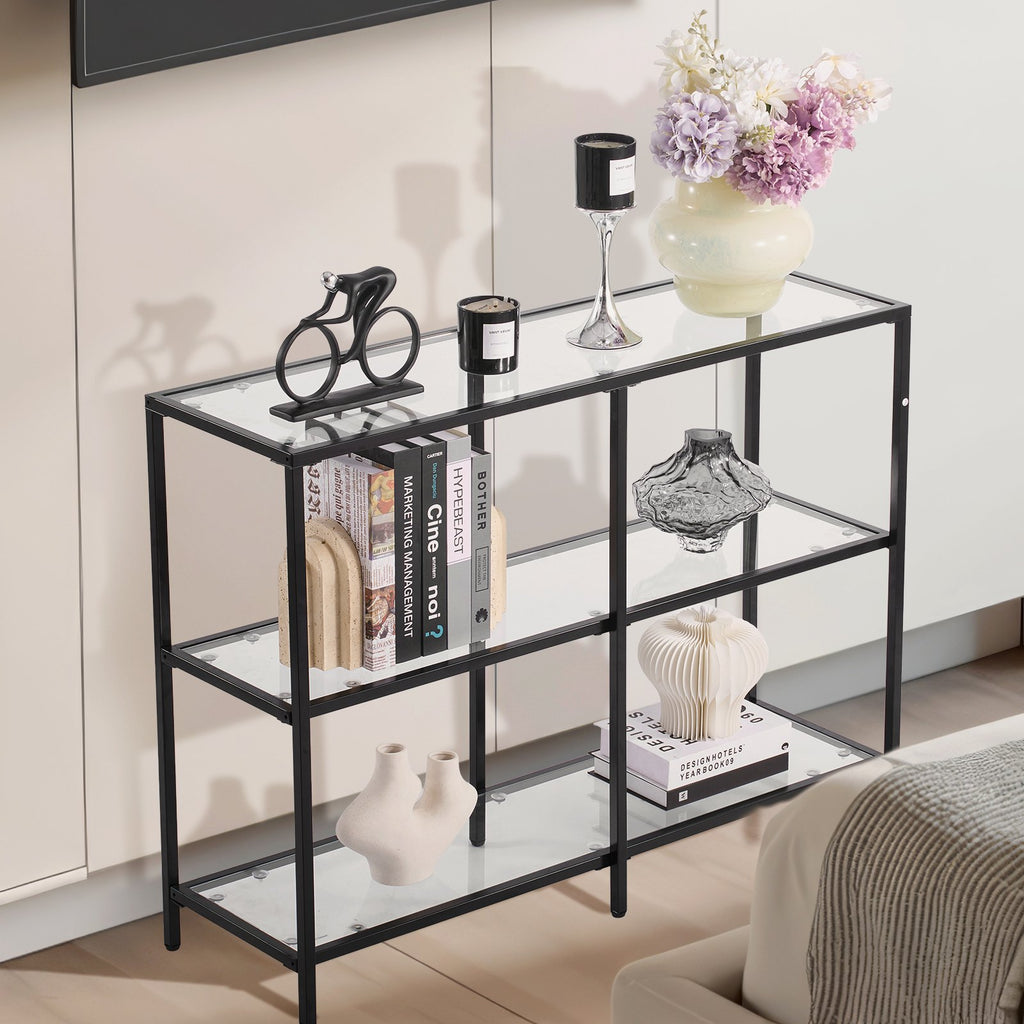 3-Tier Glass Console Table, Modern Rectangle Sofa Side Table with