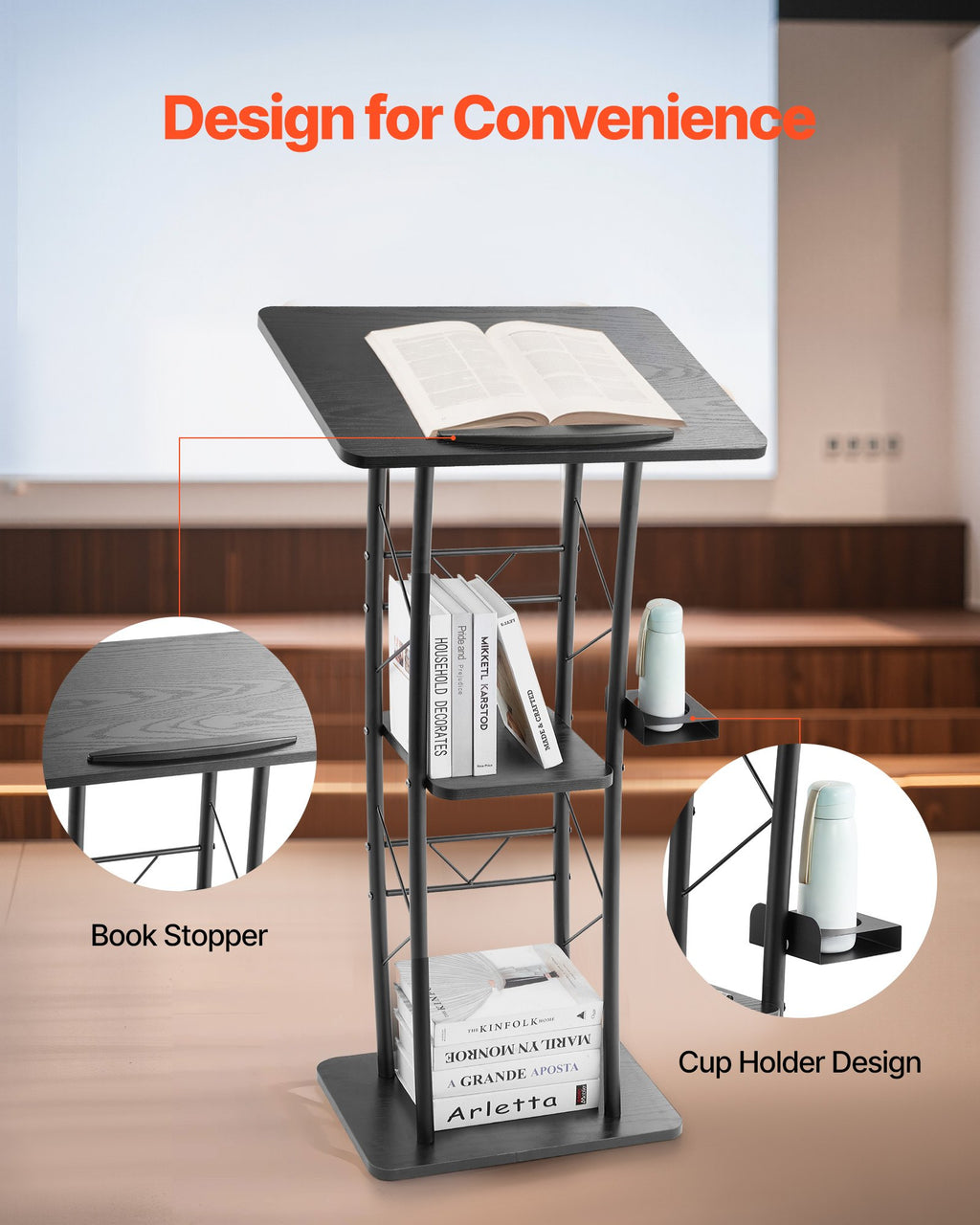 Podium Stand, 1180 mm Metal Lectern, Curved Standing Podium with Wide