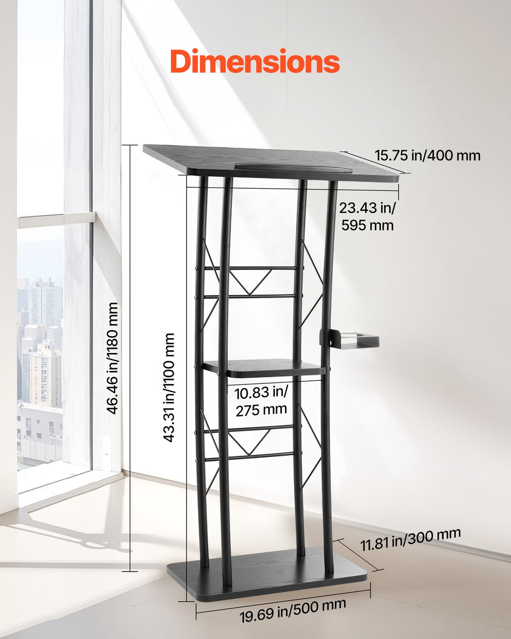 Podium Stand, 1180 mm Metal Lectern, Curved Standing Podium with Wide