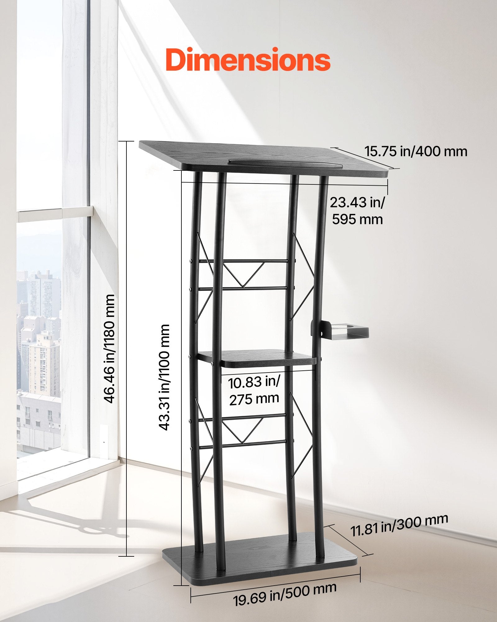 Podium Stand, 1180 mm Metal Lectern, Curved Standing Podium with Wide