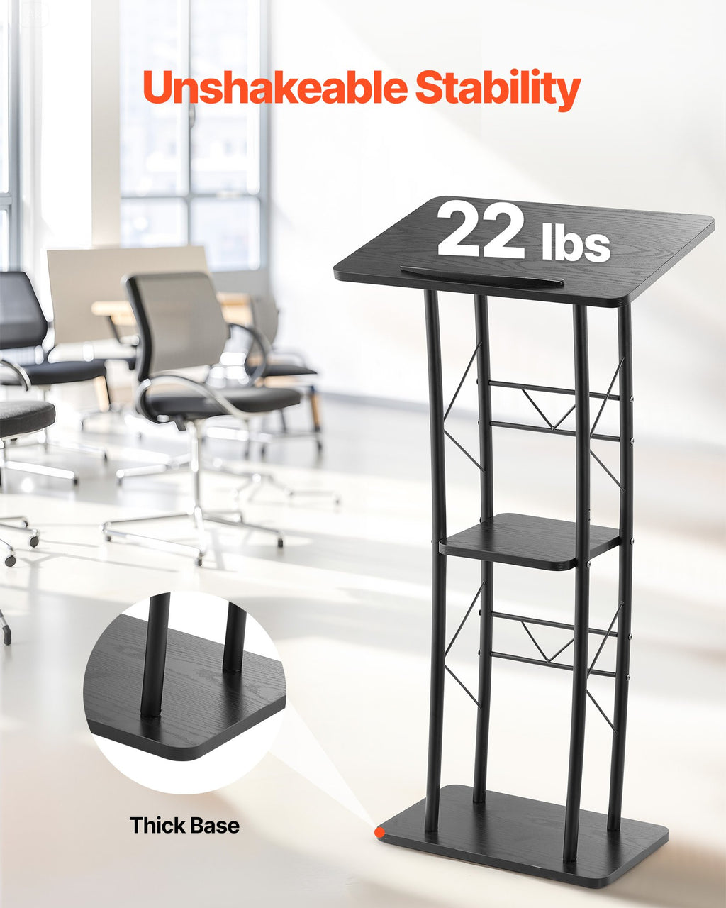 Podium Stand, 1180 mm Metal Lectern, Curved Standing Podium with Wide