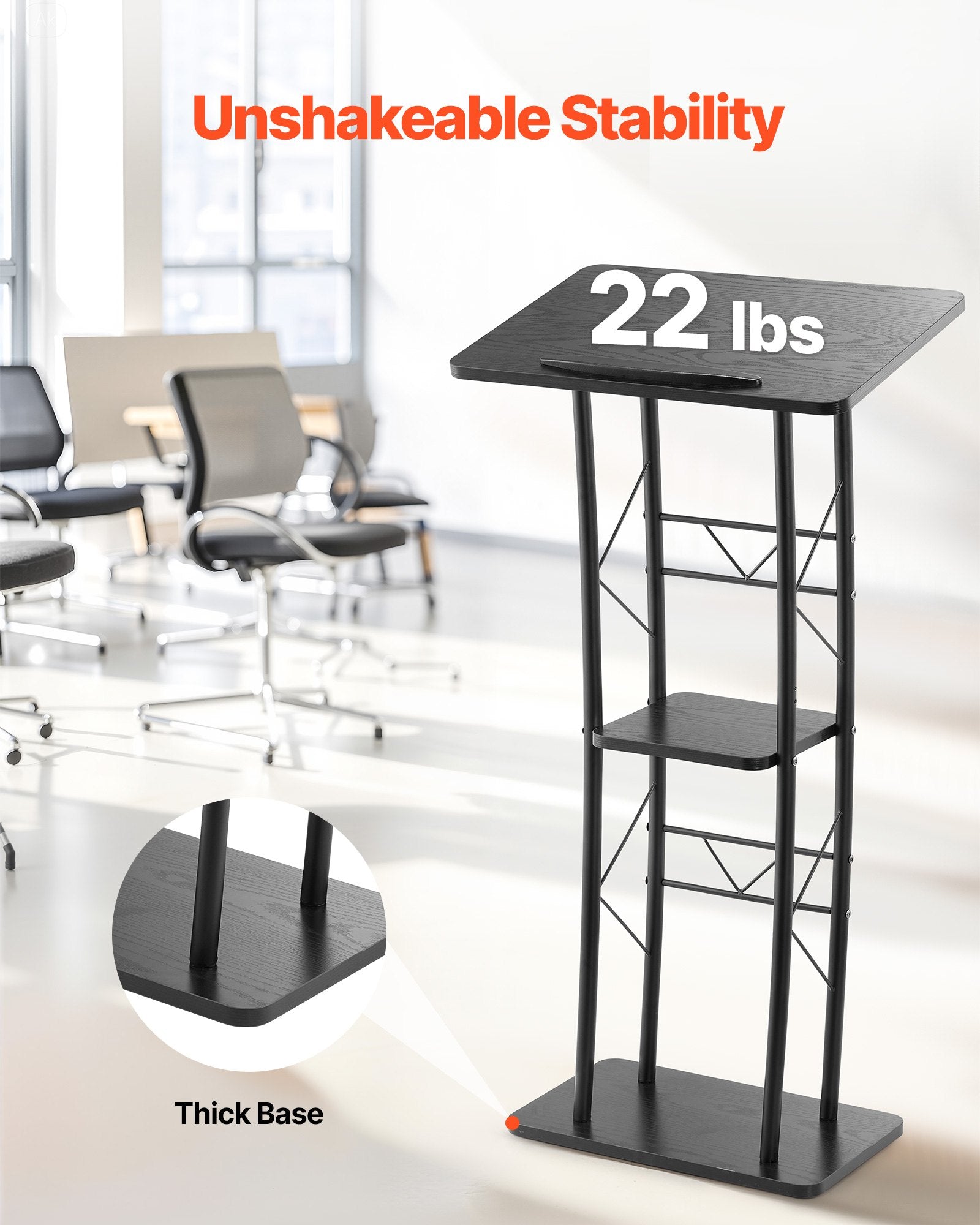 Podium Stand, 1180 mm Metal Lectern, Curved Standing Podium with Wide