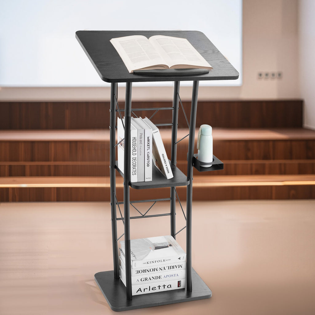 Podium Stand, 1180 mm Metal Lectern, Curved Standing Podium with Wide