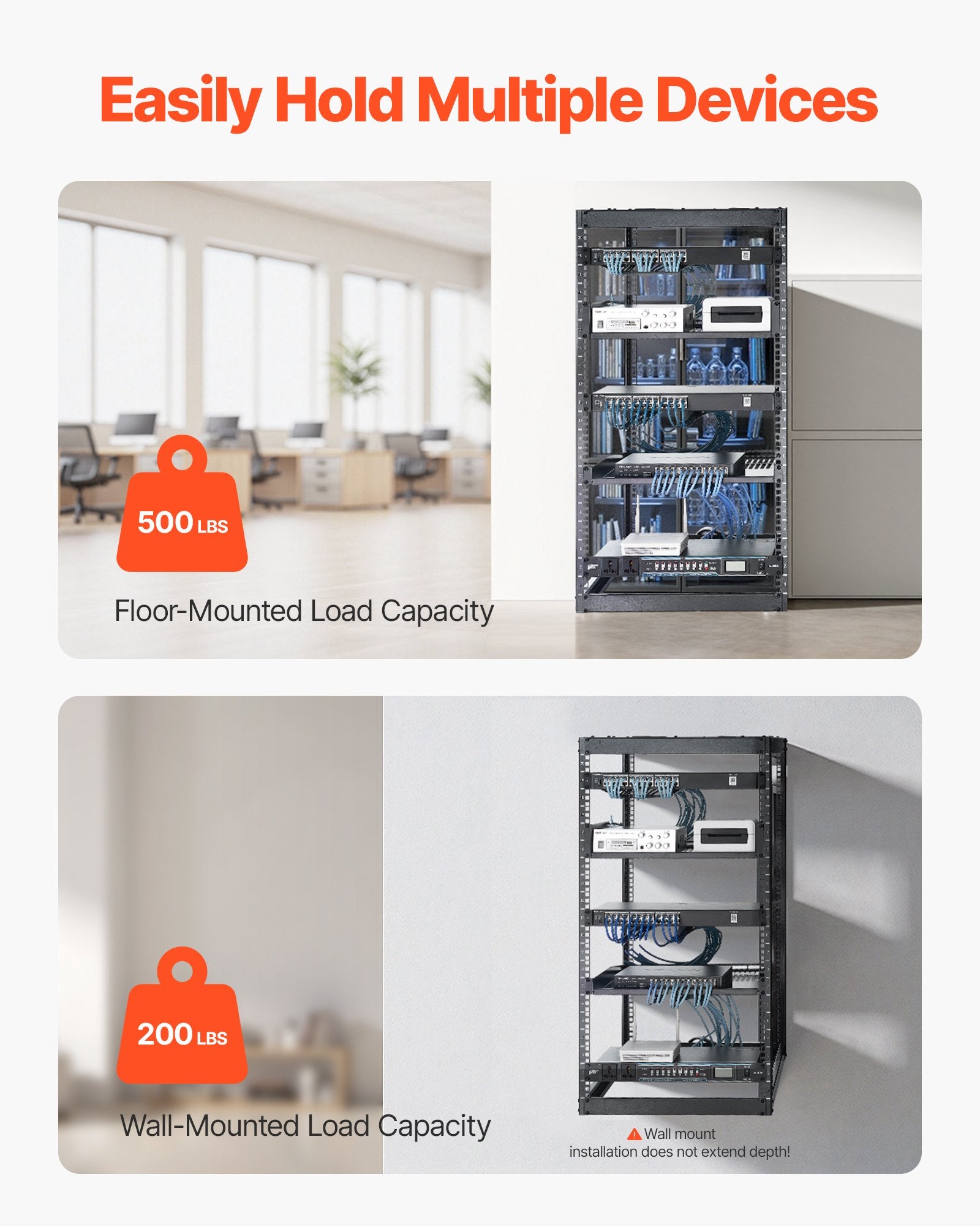 20U Open Frame Network Rack, 585 mm Depth, Wall Mounted or Floor