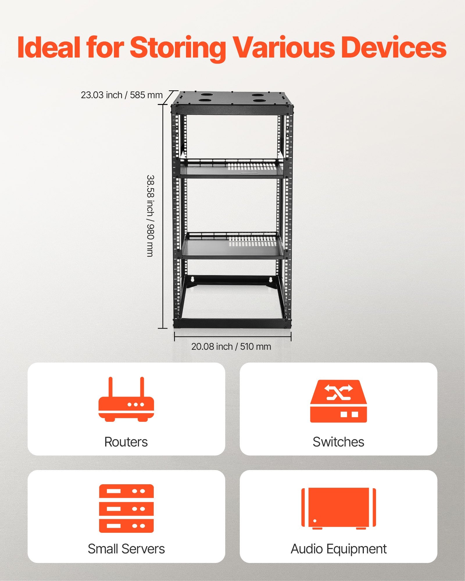 20U Open Frame Network Rack, 585 mm Depth, Wall Mounted or Floor