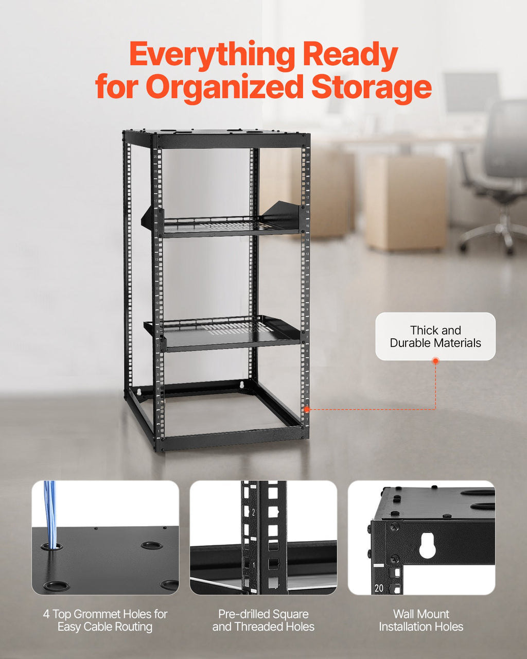20U Open Frame Network Rack, 585 mm Depth, Wall Mounted or Floor
