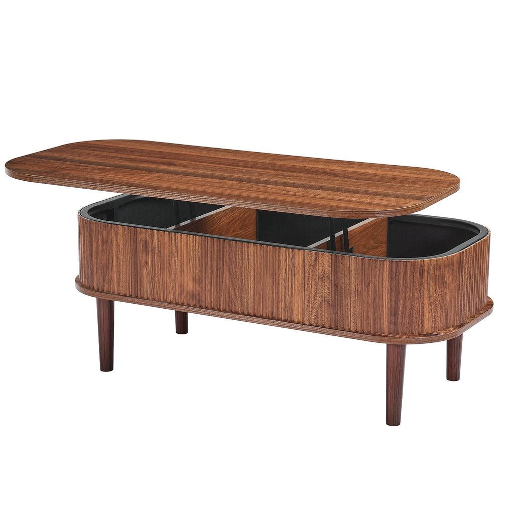 1000 mm Lift Top Coffee Table, Fluted Oval Coffee Table with 3 Hidden