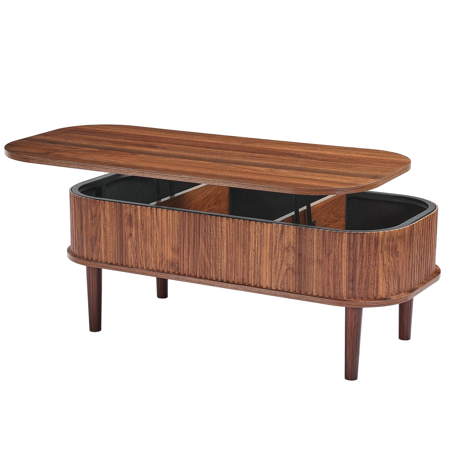1000 mm Lift Top Coffee Table, Fluted Oval Coffee Table with 3 Hidden